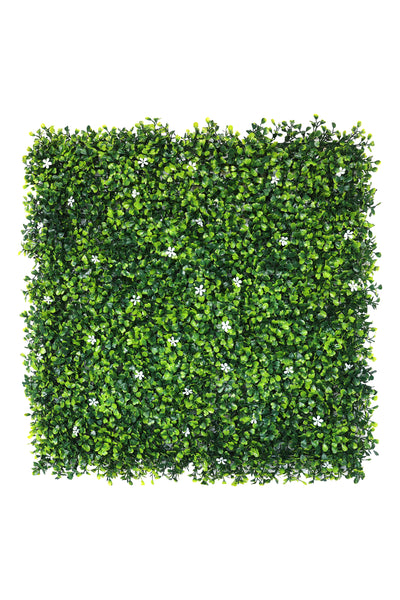 White Flowers With Small Lush Green Leaves Artificial Vertical Garden Wall Tile (Pack of 1)