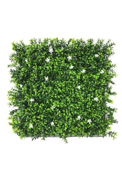 White Flowers With Medium Lush Green Leaves Artificial Vertical Garden Wall Tile (Pack of 1)