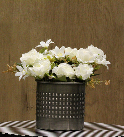 Splendacious Rose Arrangement in Silver Metal Vase