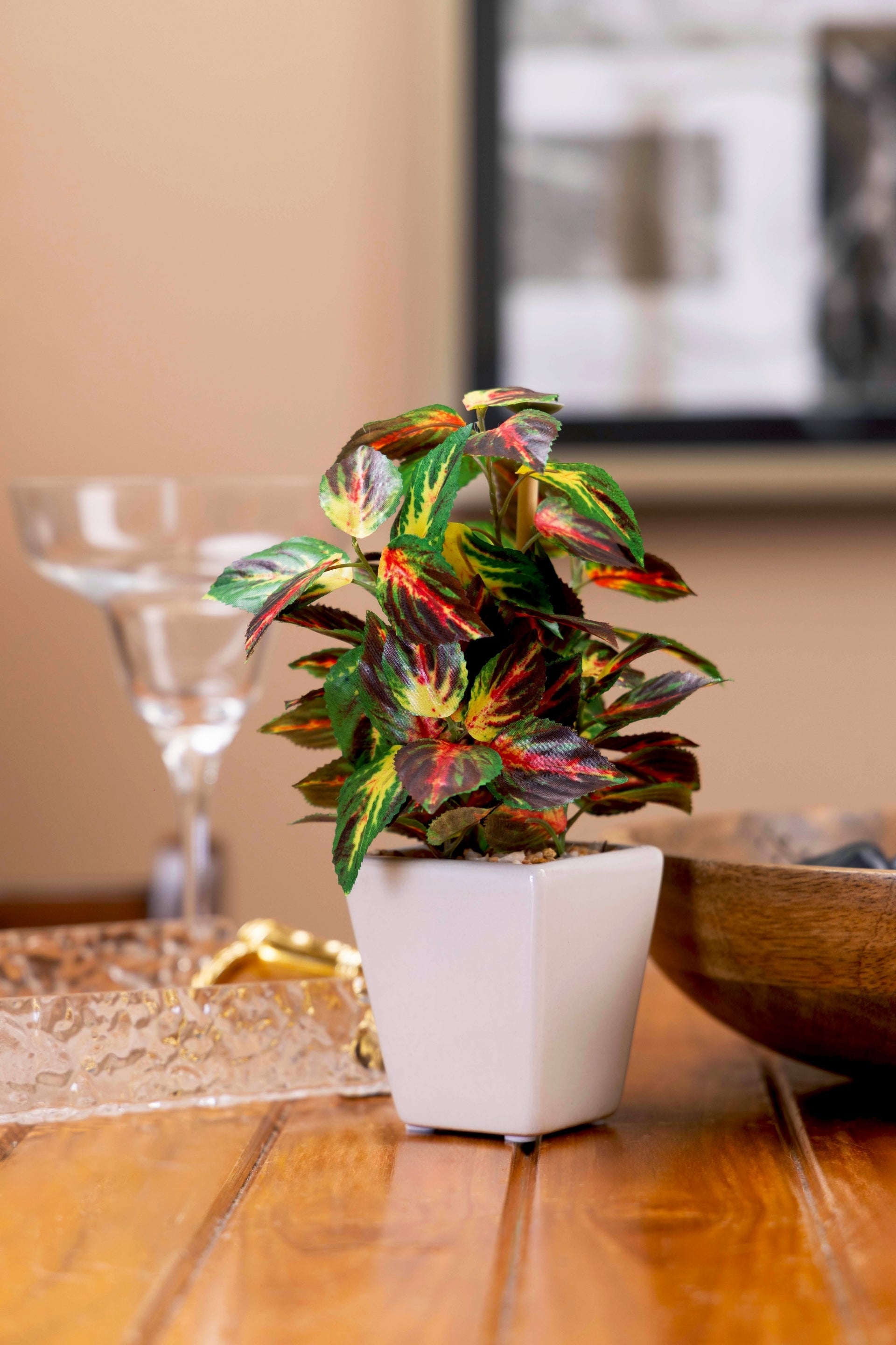 Pollination Artificial White Green Bonsai Plant With Pot (COIN)