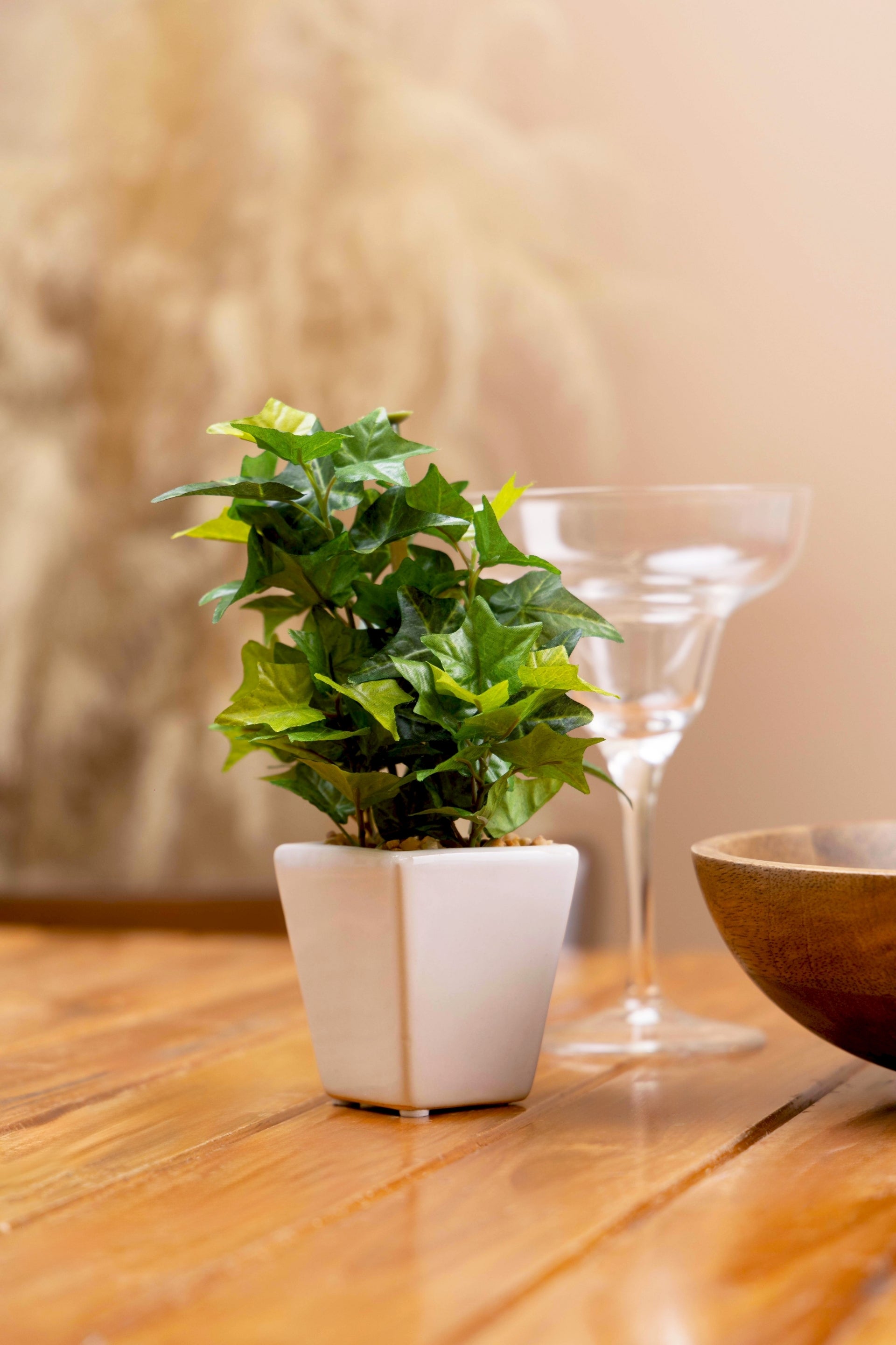 Pollination Artificial White Green Bonsai Plant With Pot (COIN)