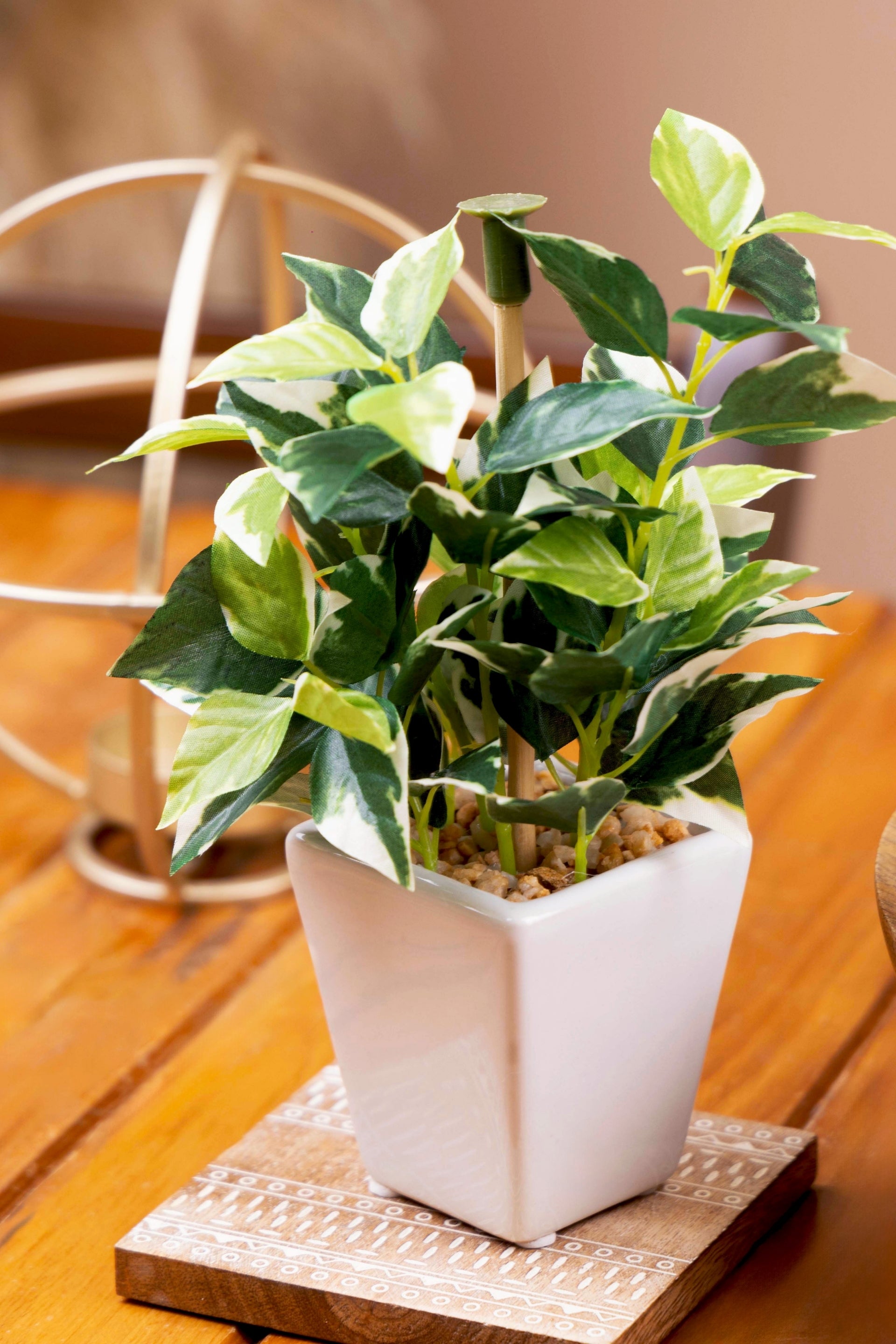Pollination Artificial White Green Bonsai Plant With Pot (COIN)