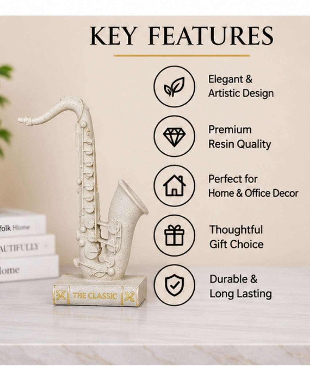 Modern Saxophone Sculpture Resin Artifact