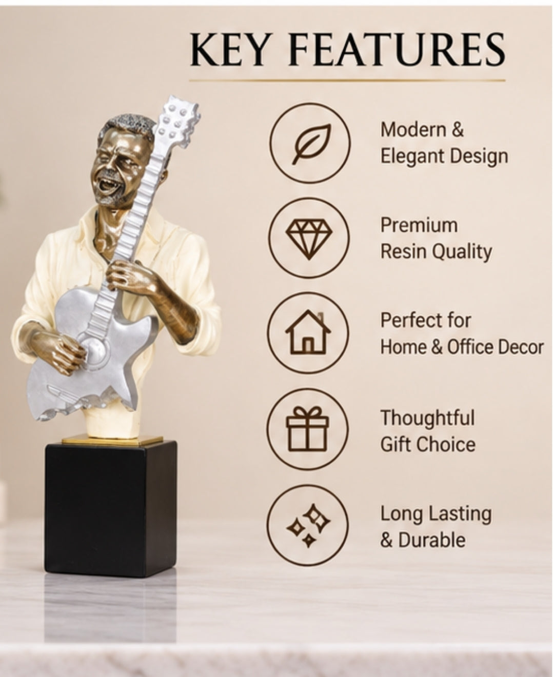 Vintage Guitarist Musician Sculpture Resin Artifact
