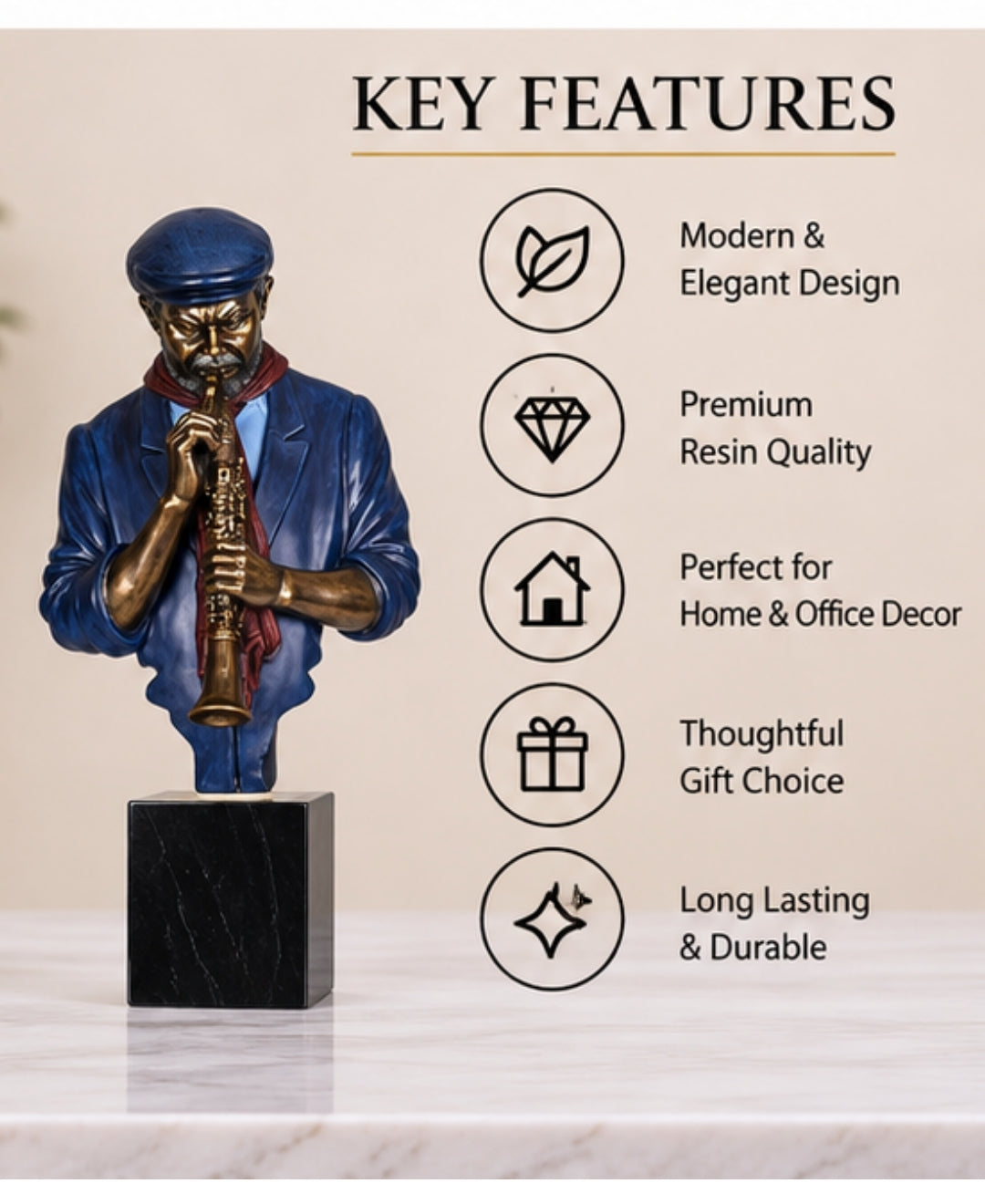 Vintage Saxophone Musician Sculpture Resin Artifact