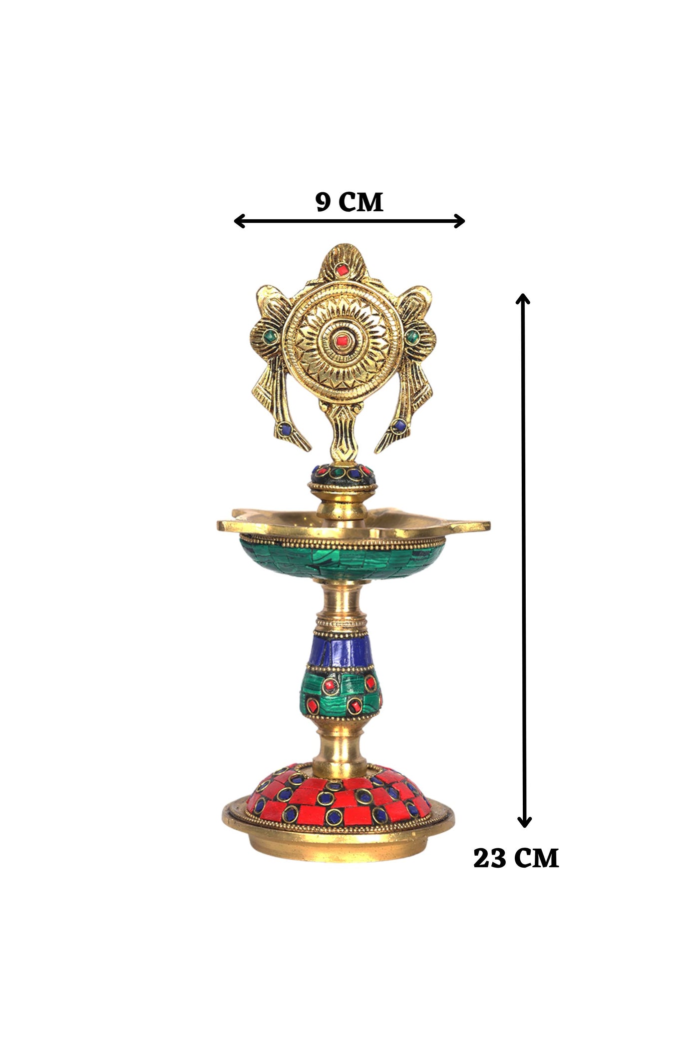 PolliNation Brass Oil Lamp with Sun Motif and Vibrant Accents