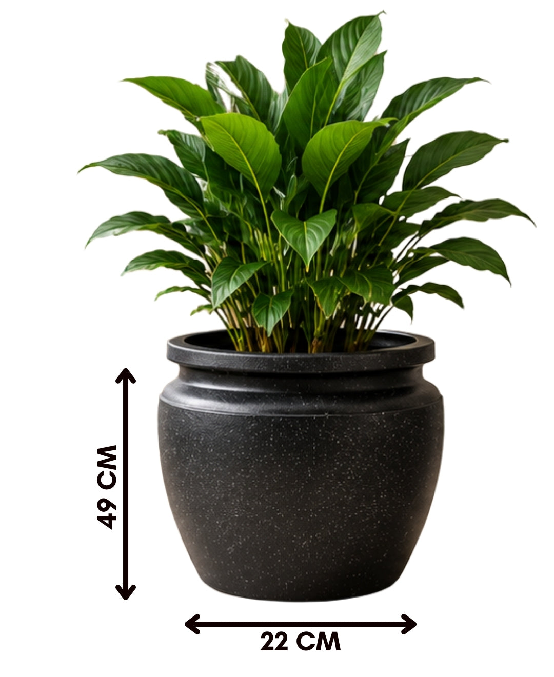 Classic Black Wide‑Rim Stone Finish Large Planter