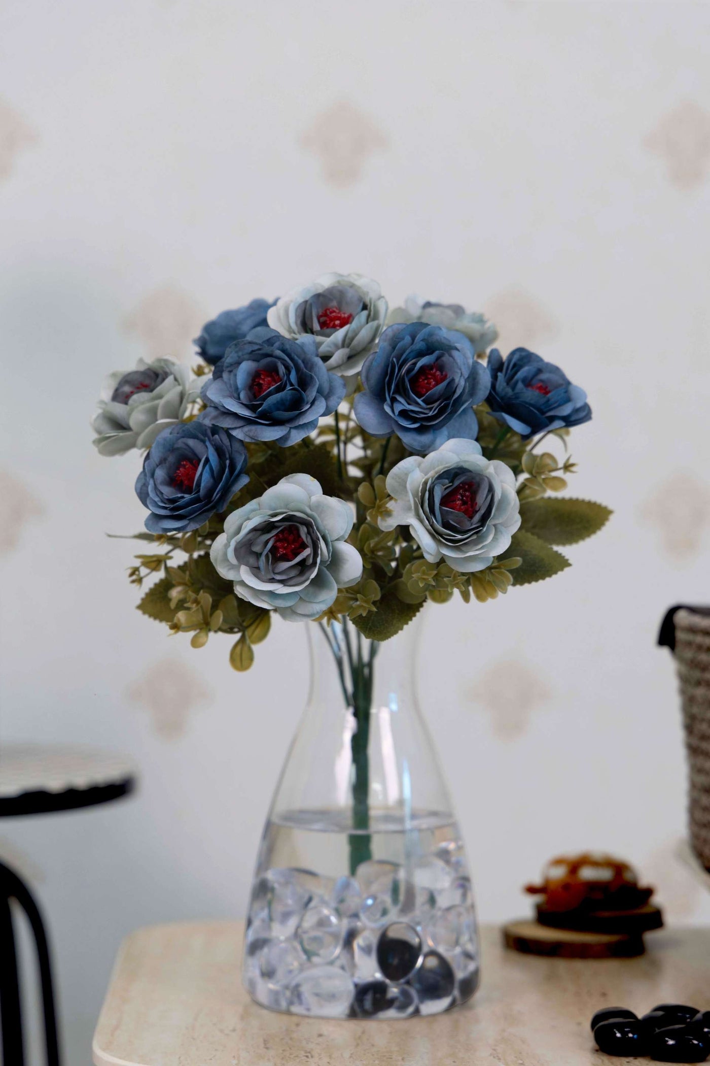 Premium Artificial Rose Flower Bunch-Blue (Without Pot)