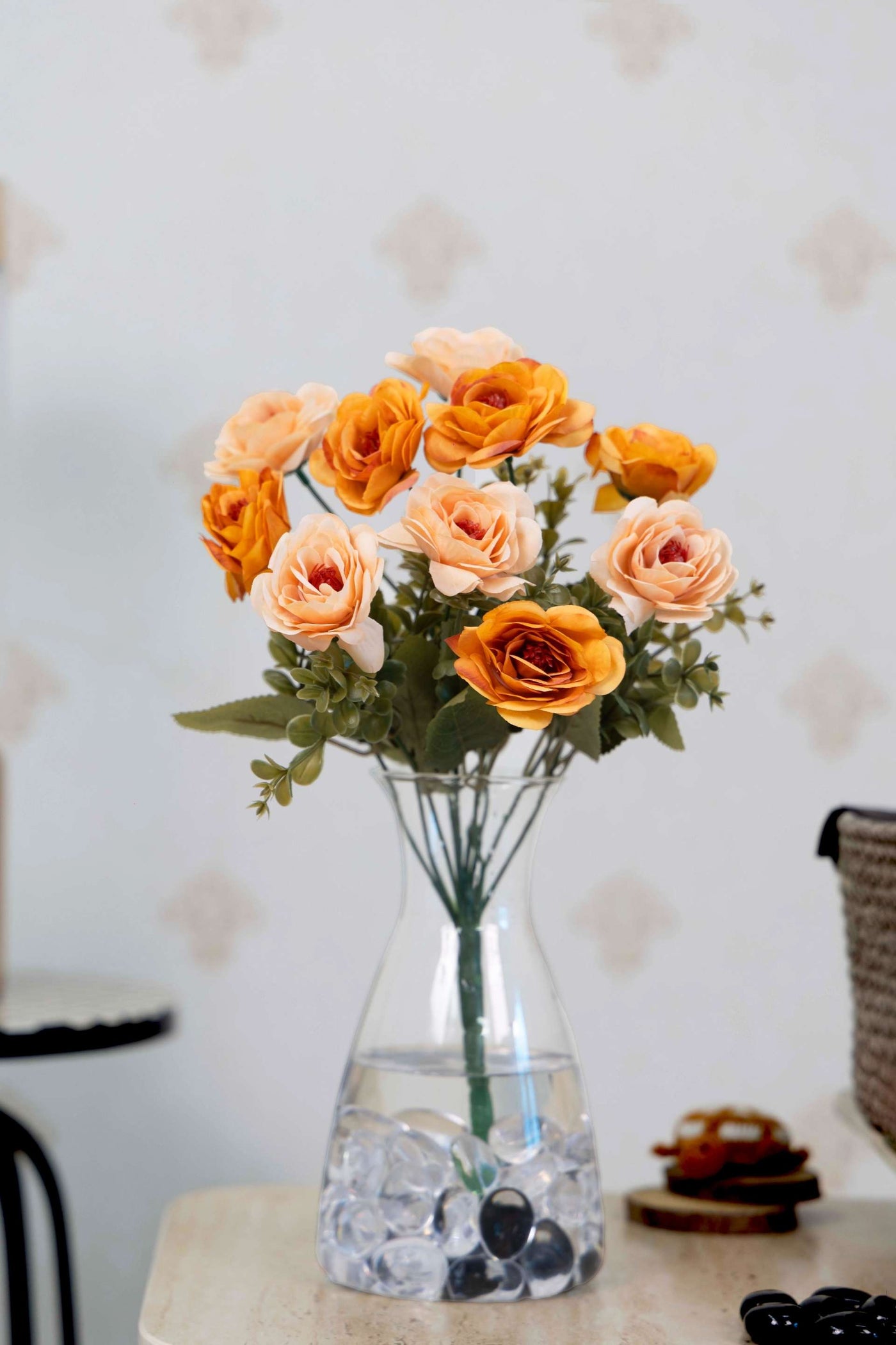 Premium Artificial Rose Flower Bunch-Orange (Without Pot)