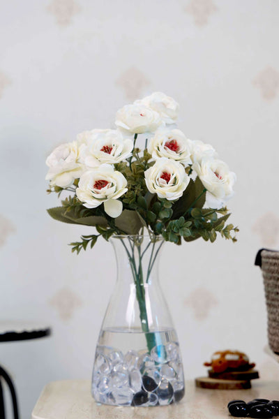 Premium Artificial Rose Flower Bunch-White (Without Pot)