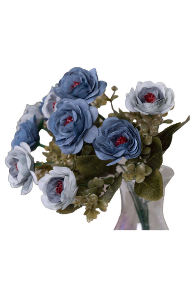 Premium Artificial Rose Flower Bunch-Blue (Without Pot)