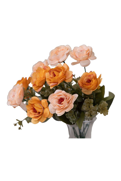 Premium Artificial Rose Flower Bunch-Orange (Without Pot)