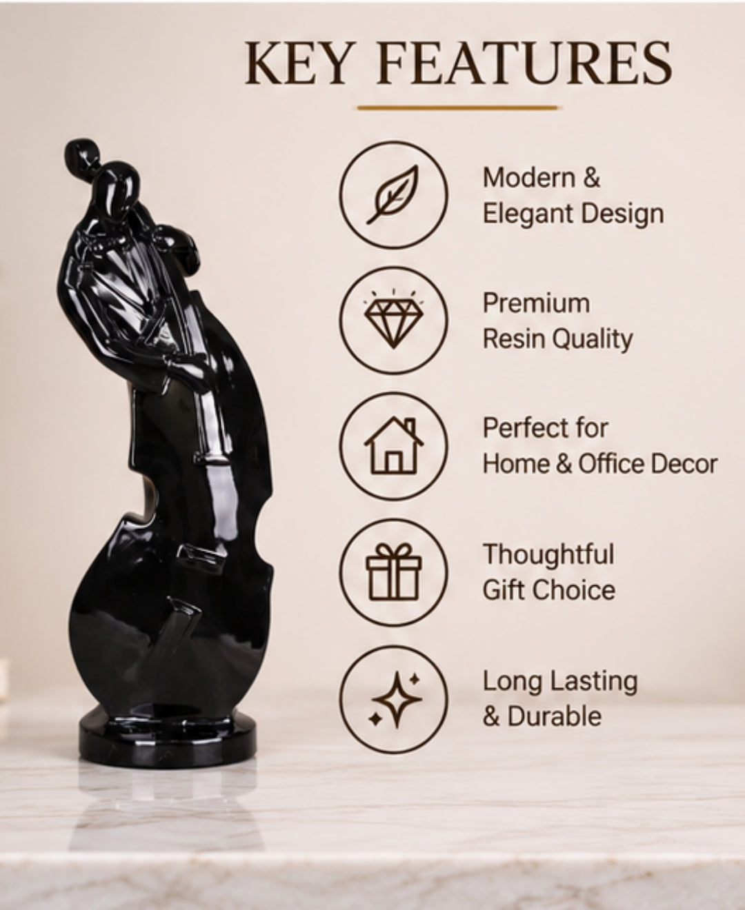 Abstract Double Bass Musician Sculpture Resin Artifact