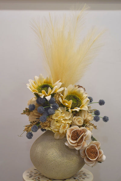 Contemporary Textured Vase with Designer Floral Arrangement