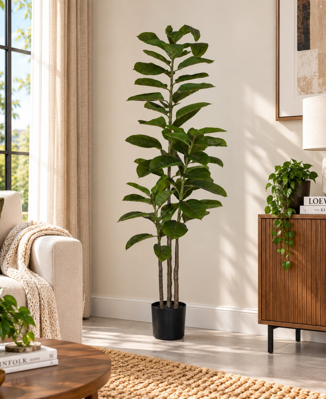 Premium faux Rubber Green Plant With Pot-5FT