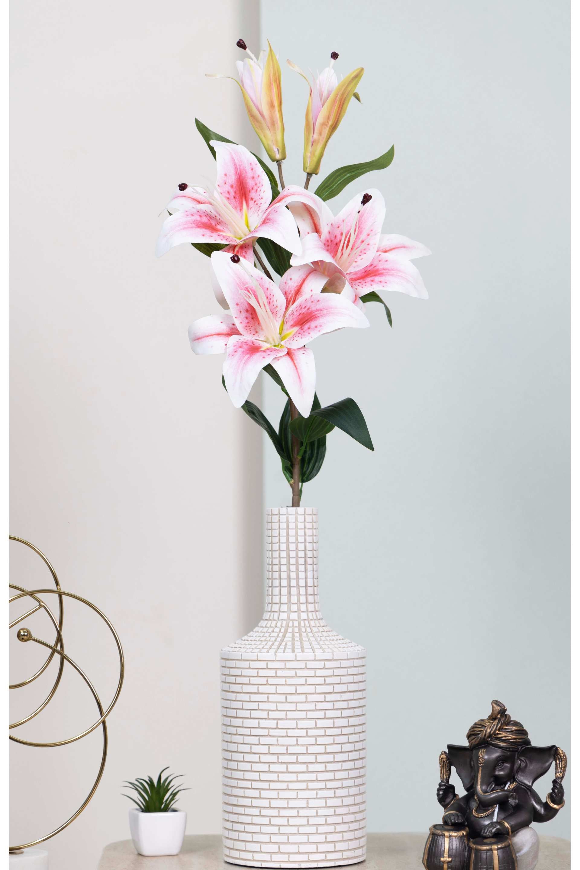 Art Street Artificial Oriental Lily Flower Sticks-Dotted White