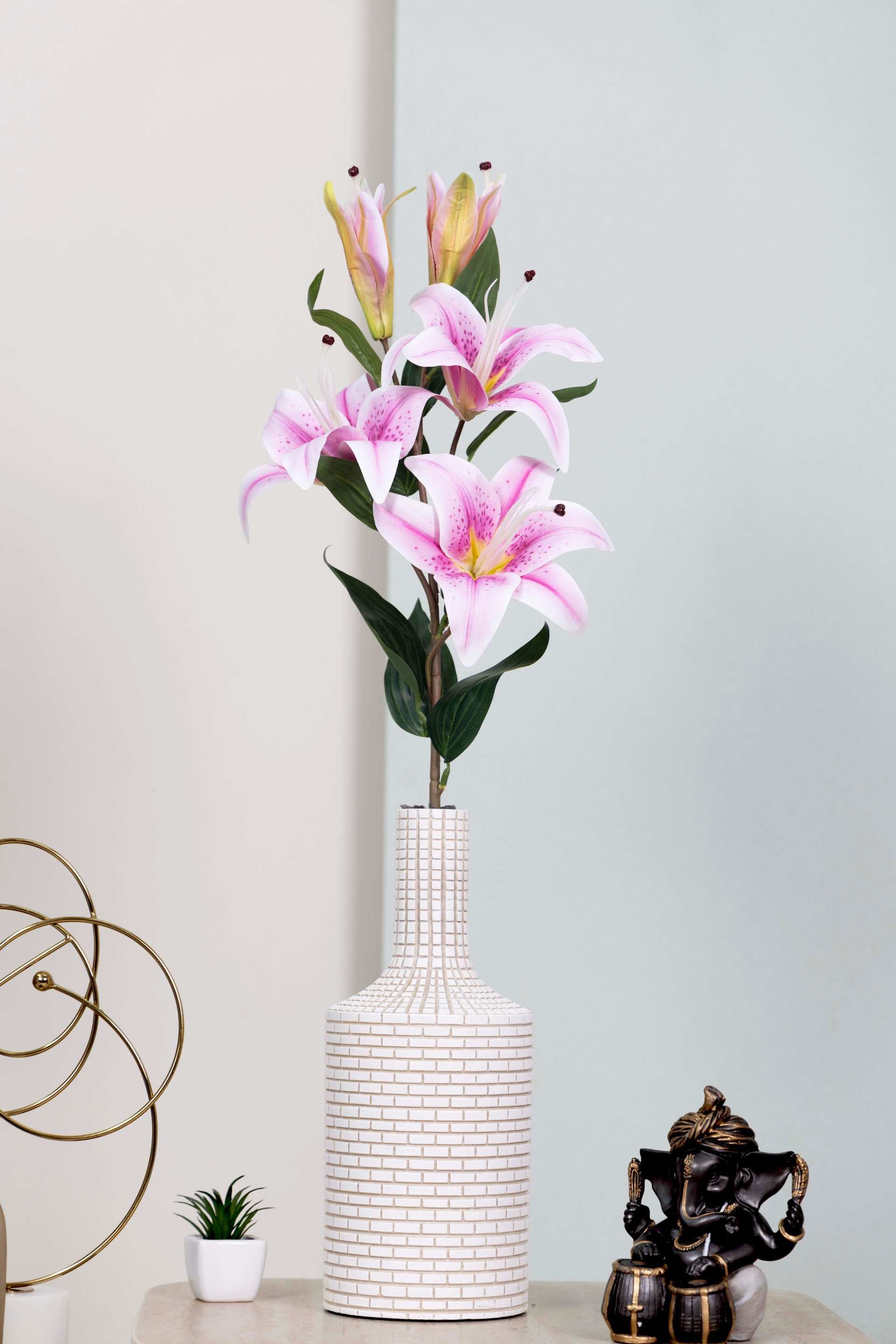 Art Street Artificial Oriental Lily Flower Sticks-Dotted White