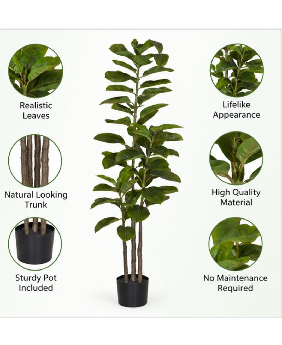 Premium faux Rubber Green Plant With Pot-5FT