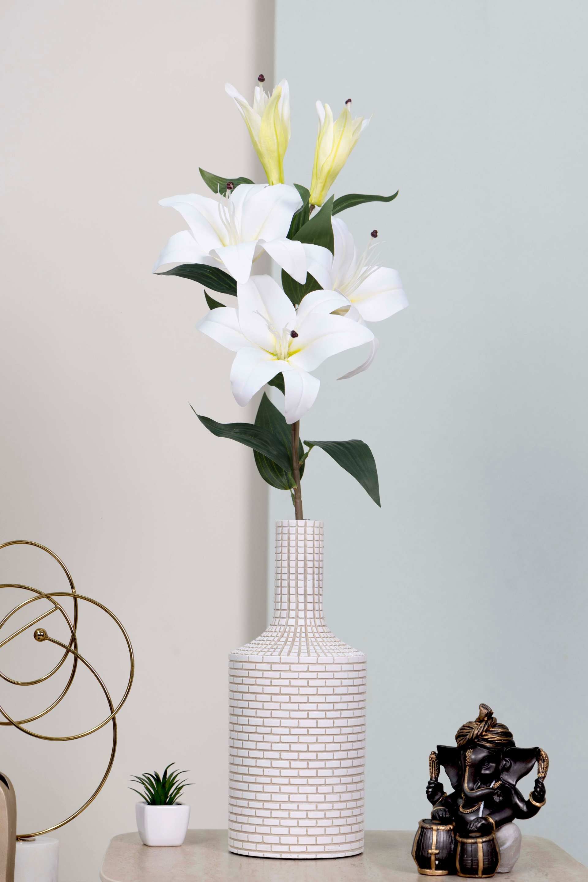 Art Street Artificial Oriental Lily Flower Sticks-Dotted White