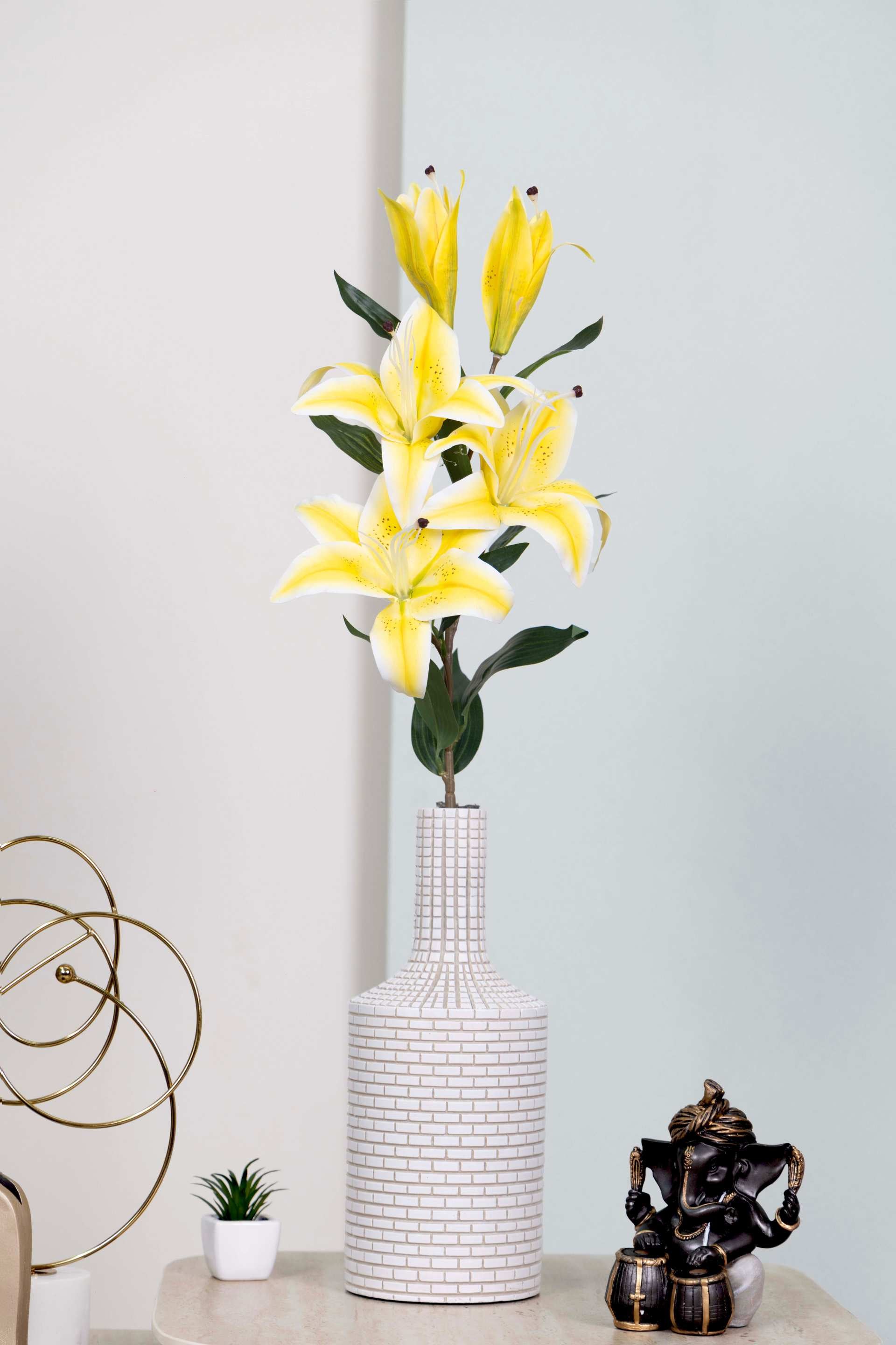 Art Street Artificial Oriental Lily Flower Sticks-Dotted White