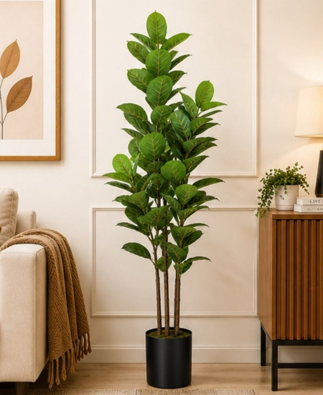 Premium Faux Rubber Green Plant with Pot - 6FT