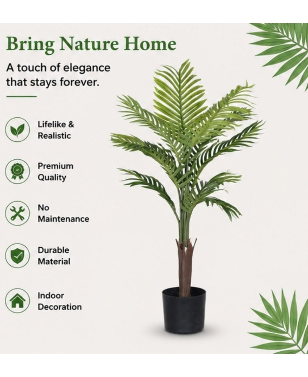 Lifelike Areca Palm Plant with Pot- 2.5 FT