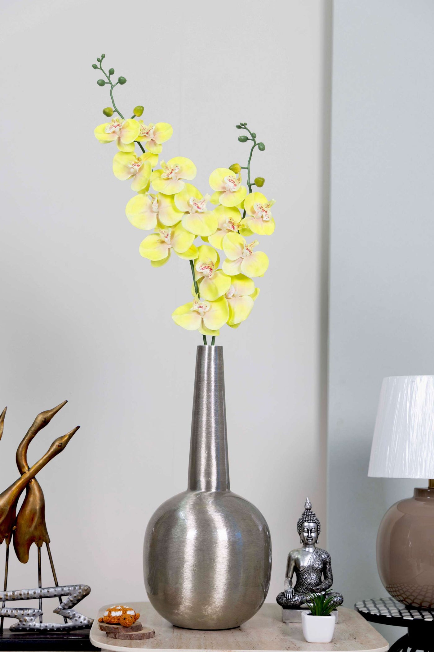 Dual Stem Artificial Orchid Flower-Yellow