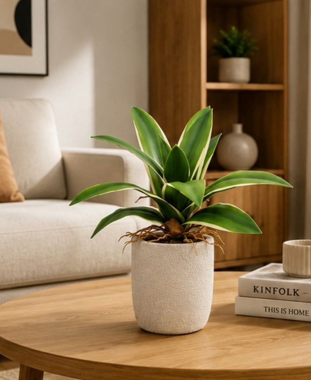 Mini Faux Agave White Green Tabletop Plant without Pot