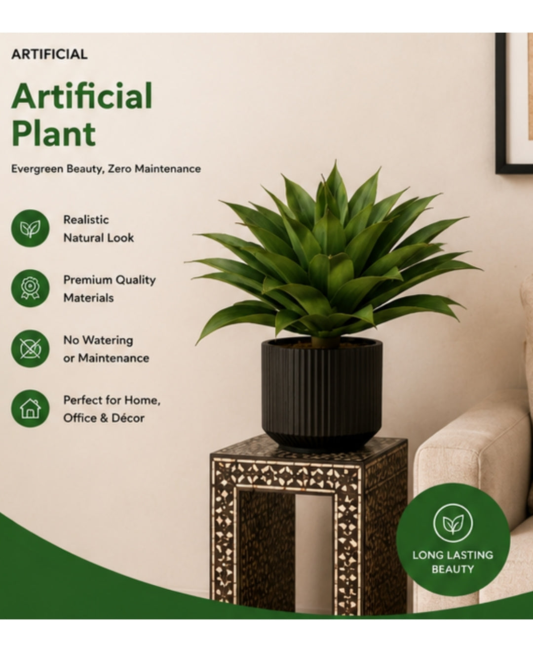 Premium Artificial Agave Succulent Plant Without Pot