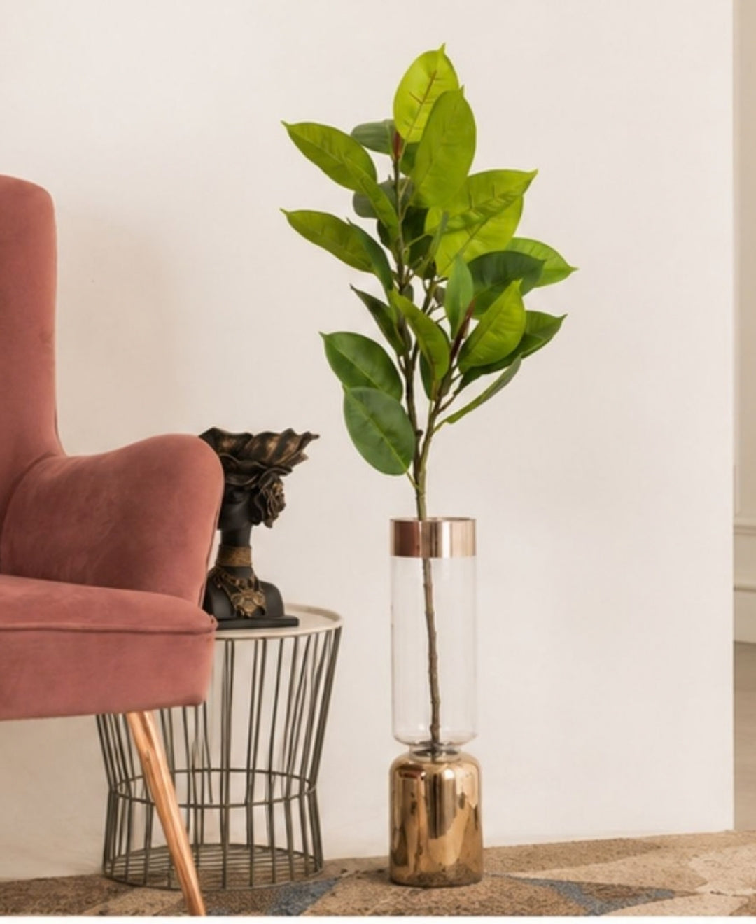 Premium Artificial Variegated Rubber Plant Without Pot