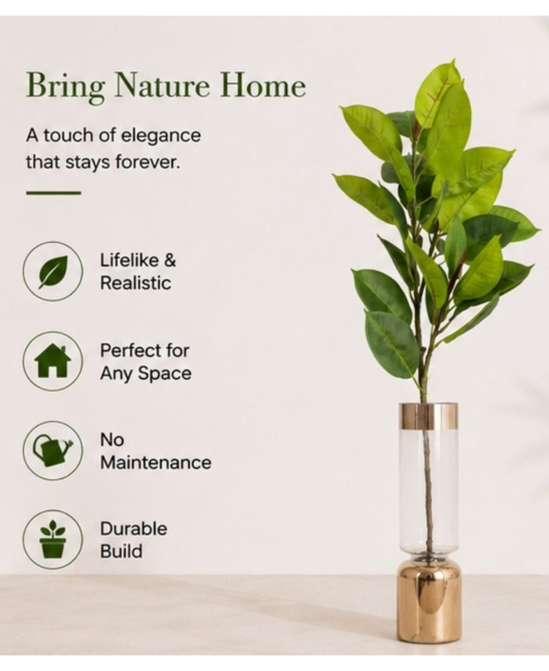 Premium Artificial Variegated Rubber Plant Without Pot