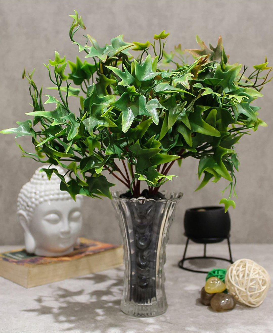 Pollination Artificial small plant Attractive Red Ivy Bunch without Pot for Home/Office Decoration (Pack of 2, Size : 35cm X 35cm X 30cm)