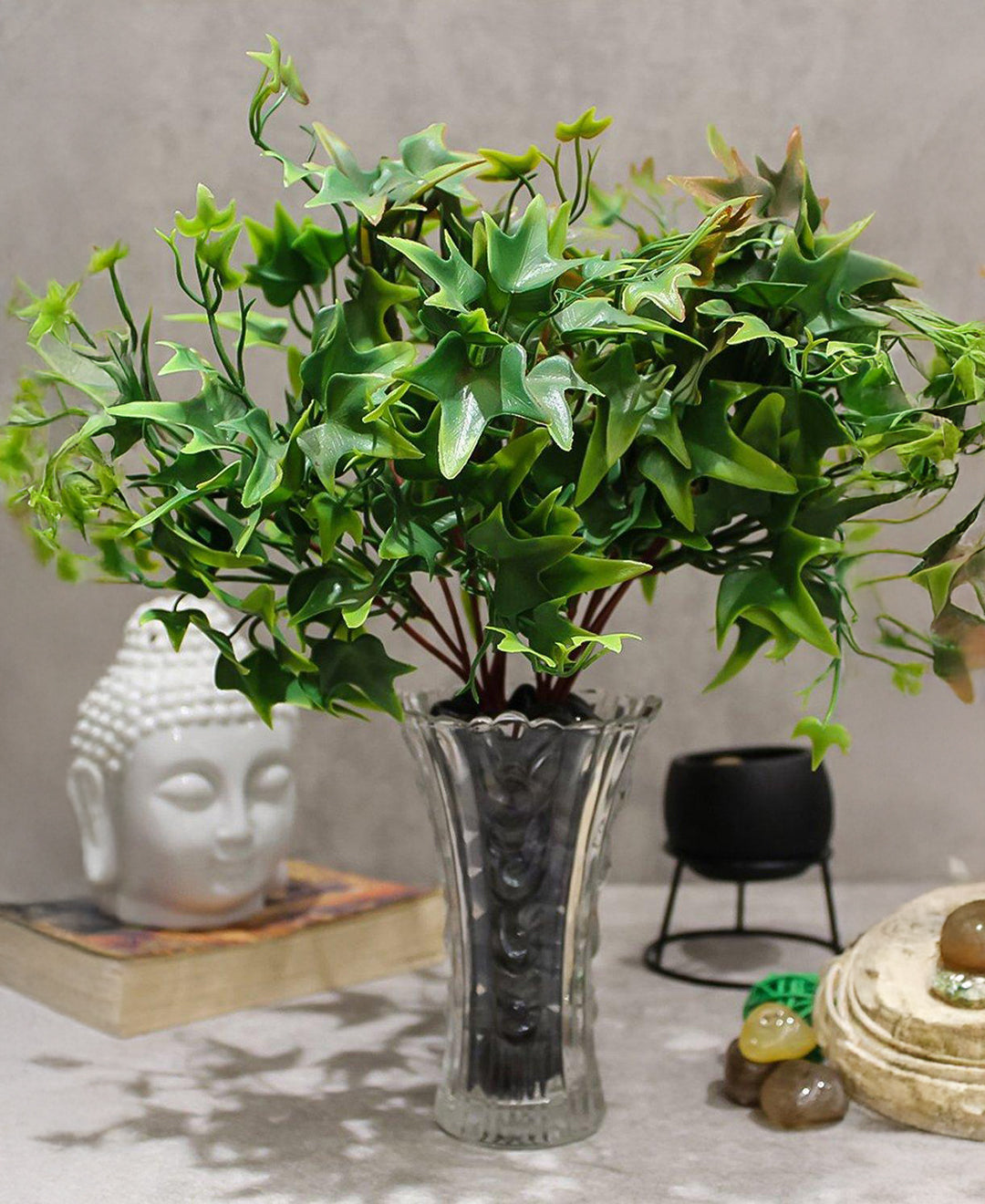 Pollination Artificial small plant Attractive Red Ivy Bunch without Pot for Home/Office Decoration (Pack of 2, Size : 35cm X 35cm X 30cm)