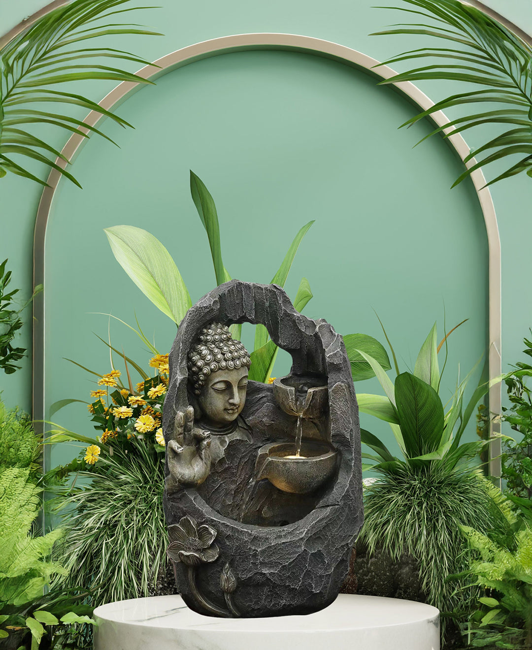 Tabletop Buddha Water Fountain LED Lights