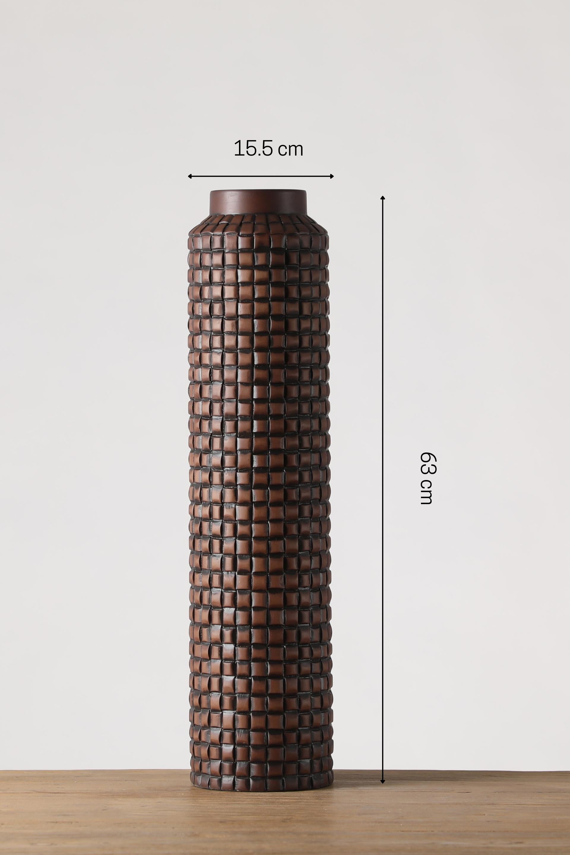 Grid Carved resin vase for your home or office decor-Brown