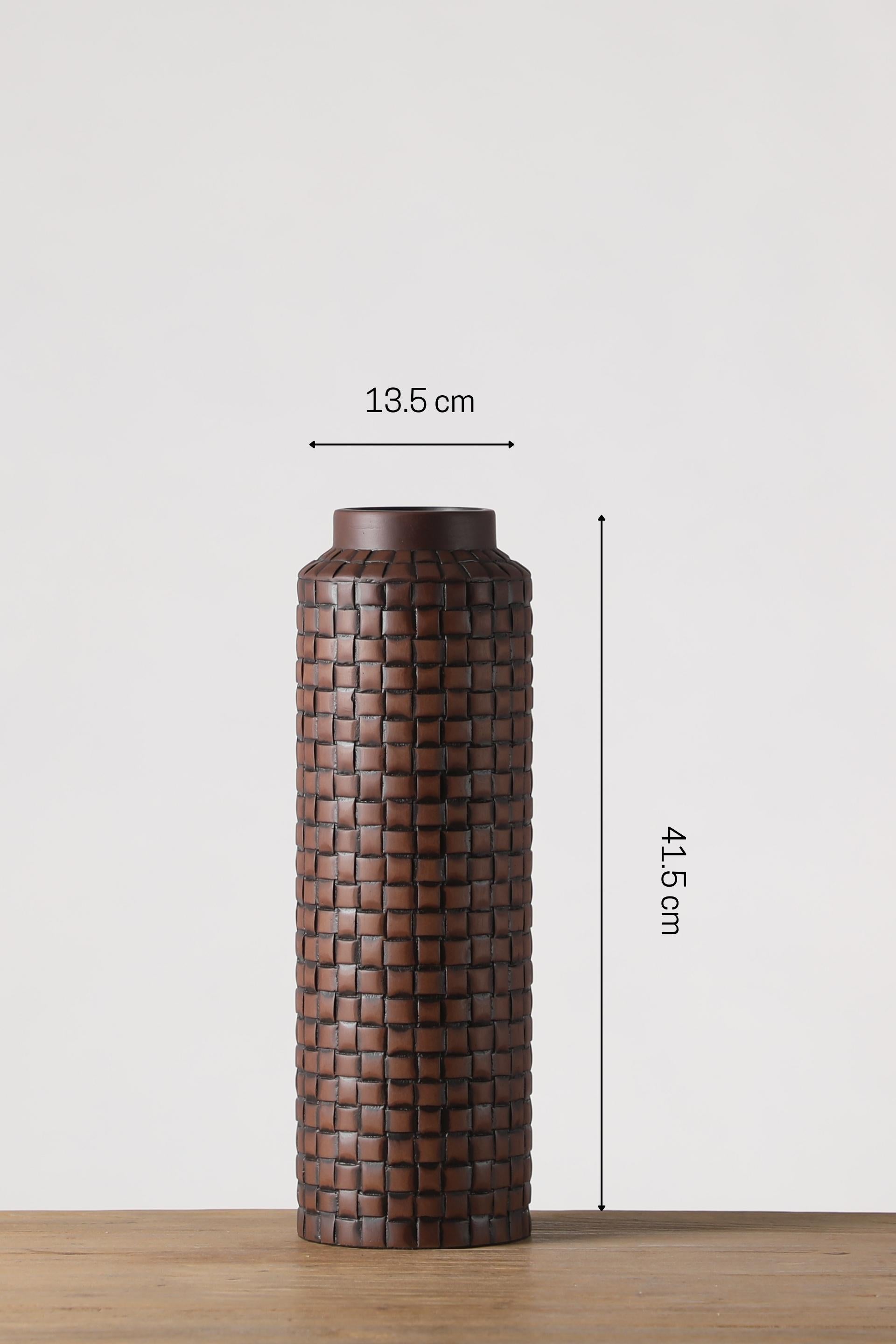 Grid Carved resin vase for your home or office decor-Brown