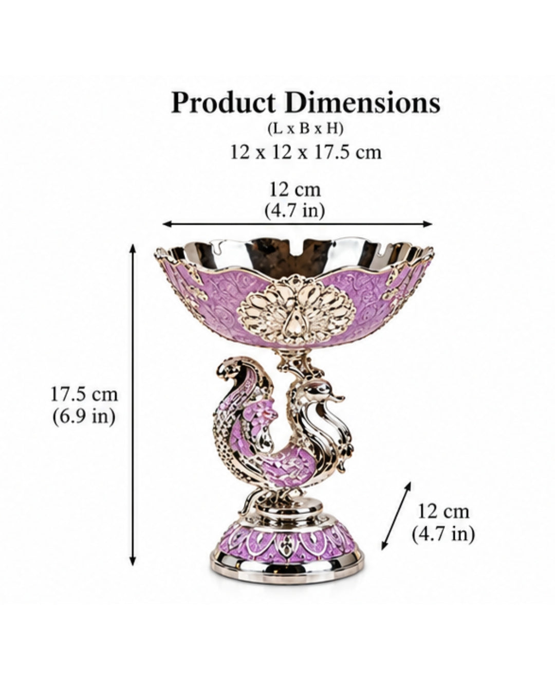 German Silver Peacock Pedestal Bowl – Lilac Pink Enamel