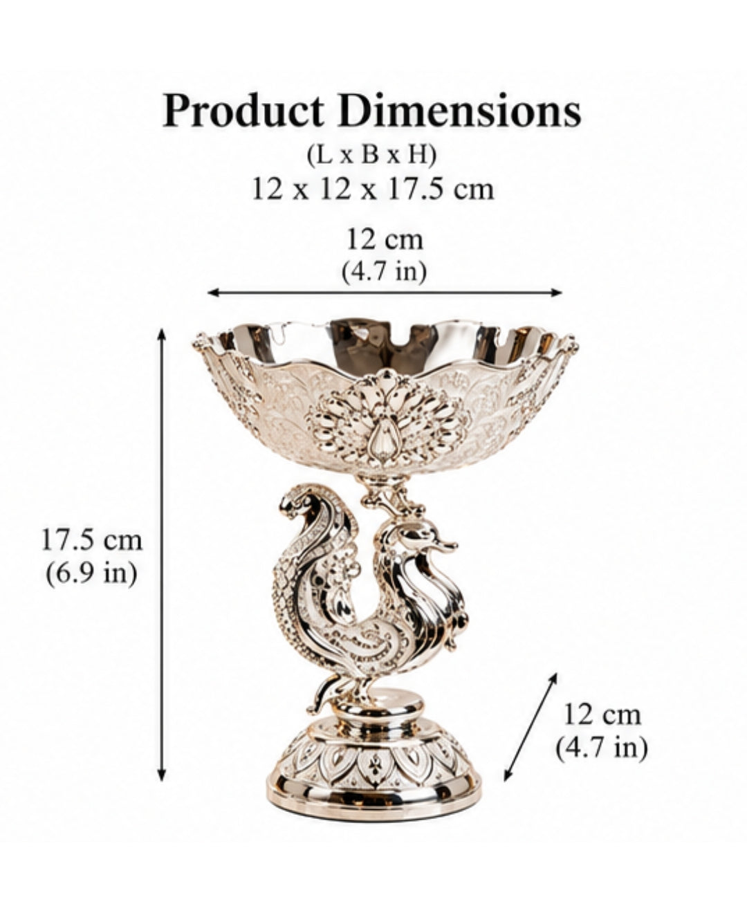 German Silver Peacock Pedestal Bowl –Pearl White Enamel