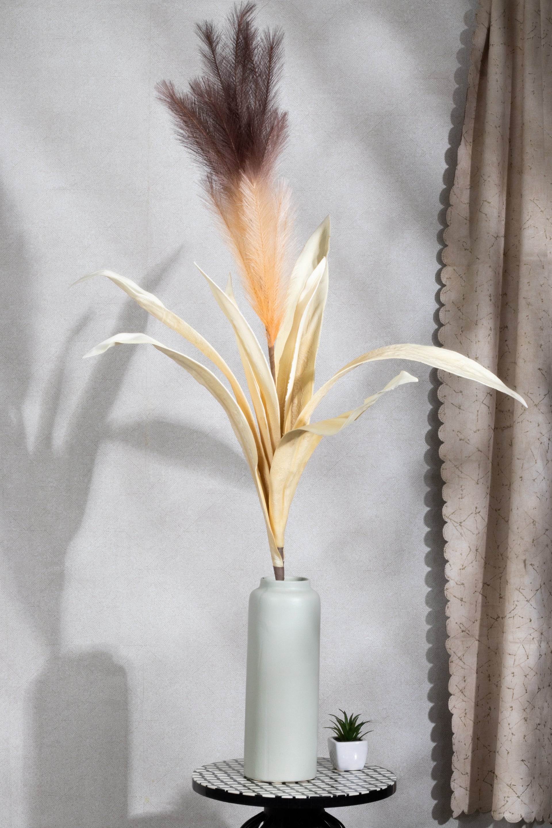 Artificial Feather & Leaf Stem-Brown