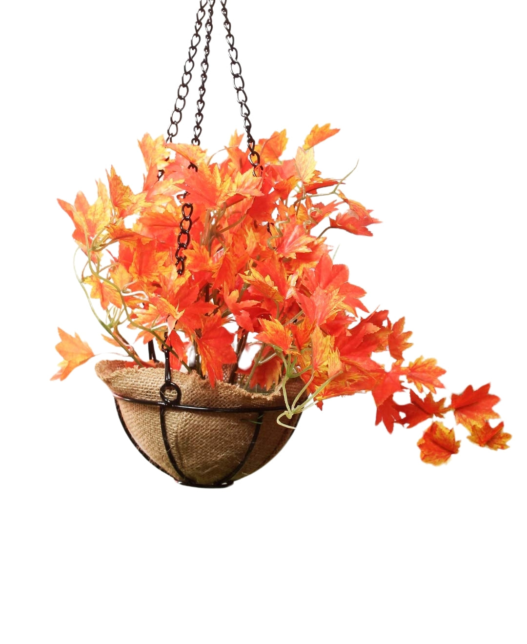 PolliNation Alluring Maple Artificial Hanging Flower Creeper plant in Jute Basket with Hanging Metal Stand (Pack of 1)