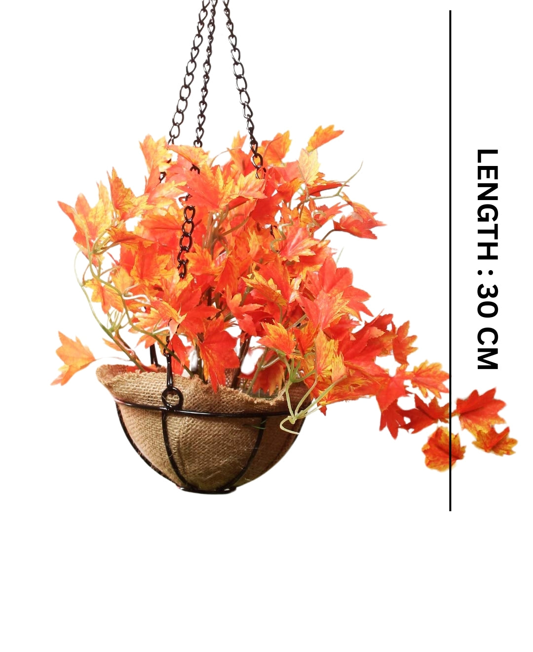 PolliNation Alluring Maple Artificial Hanging Flower Creeper plant in Jute Basket with Hanging Metal Stand (Pack of 1)
