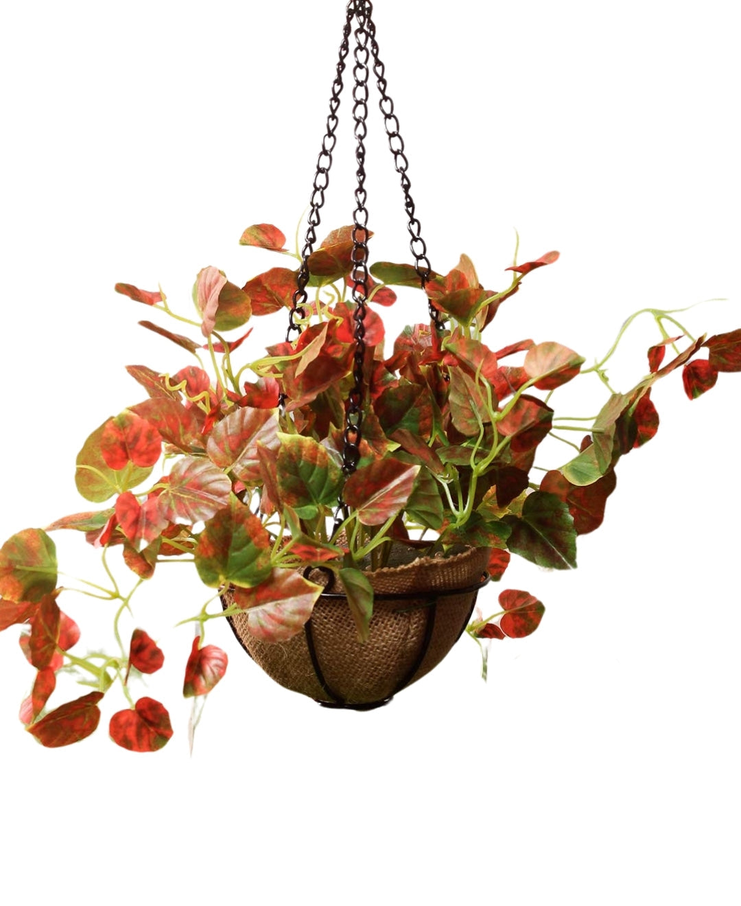 PolliNation Alluring Maple Artificial Hanging Flower Creeper plant in Jute Basket with Hanging Metal Stand (Pack of 1)