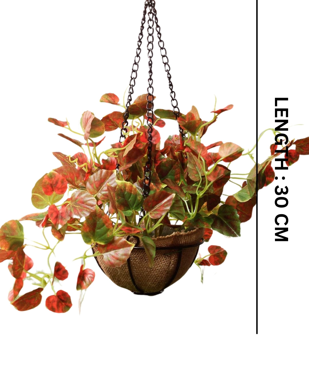 PolliNation Alluring Maple Artificial Hanging Flower Creeper plant in Jute Basket with Hanging Metal Stand (Pack of 1)