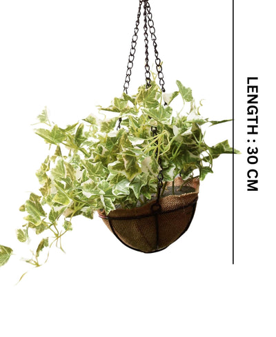 PolliNation Alluring Maple Artificial Hanging Flower Creeper plant in Jute Basket with Hanging Metal Stand (Pack of 1)