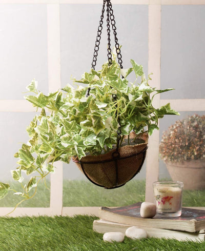 PolliNation Alluring Maple Artificial Hanging Flower Creeper plant in Jute Basket with Hanging Metal Stand (Pack of 1)