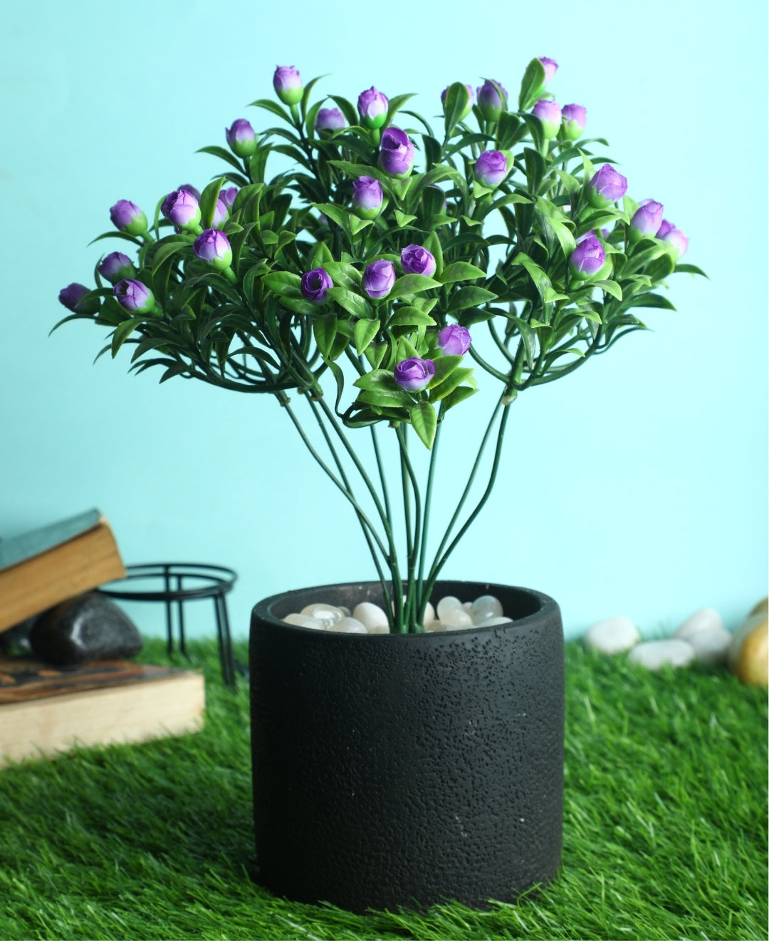 Pollination Stunning Artificial  small plant Flower Bunch without Pot  Home (Pack of 2)