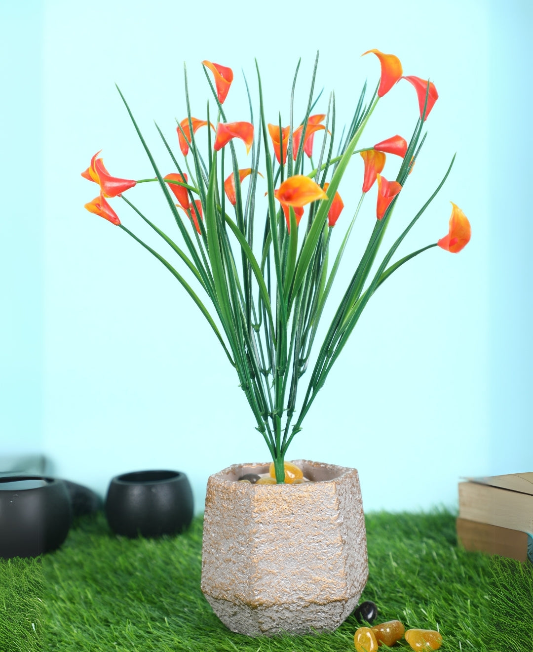 Pollination Vibrant Artificial Callalily Flowers small plant Bunch without Pot for Home Decor  (Pack of 2), Artificial flowers for home decoration