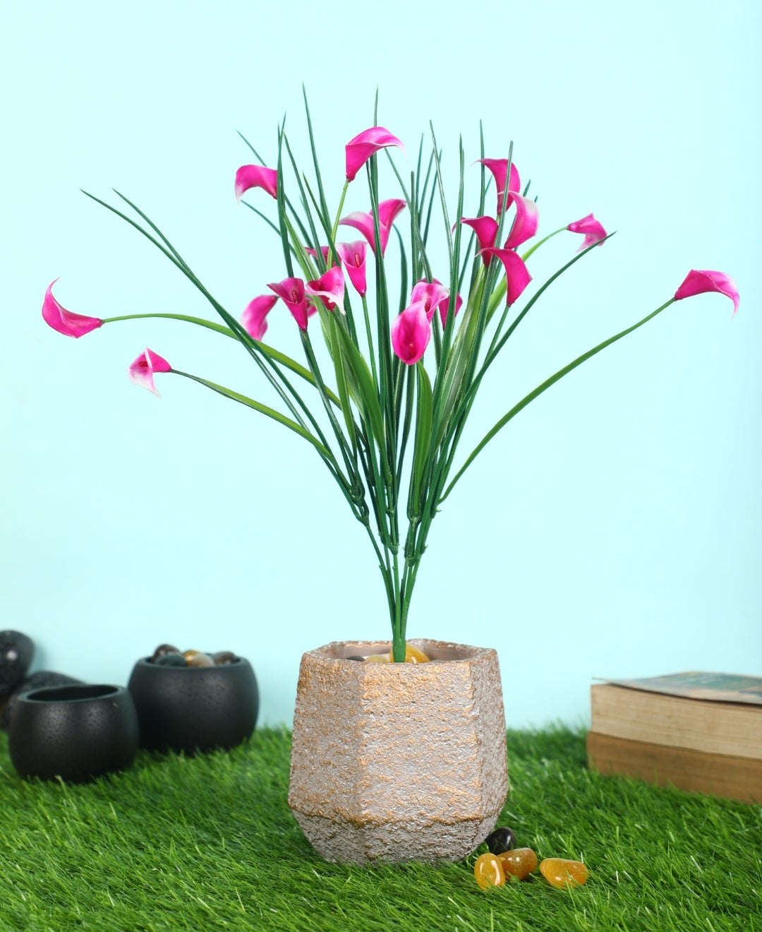 Pollination Vibrant Artificial Callalily Flowers small plant Bunch without Pot for Home Decor  (Pack of 2), Artificial flowers for home decoration