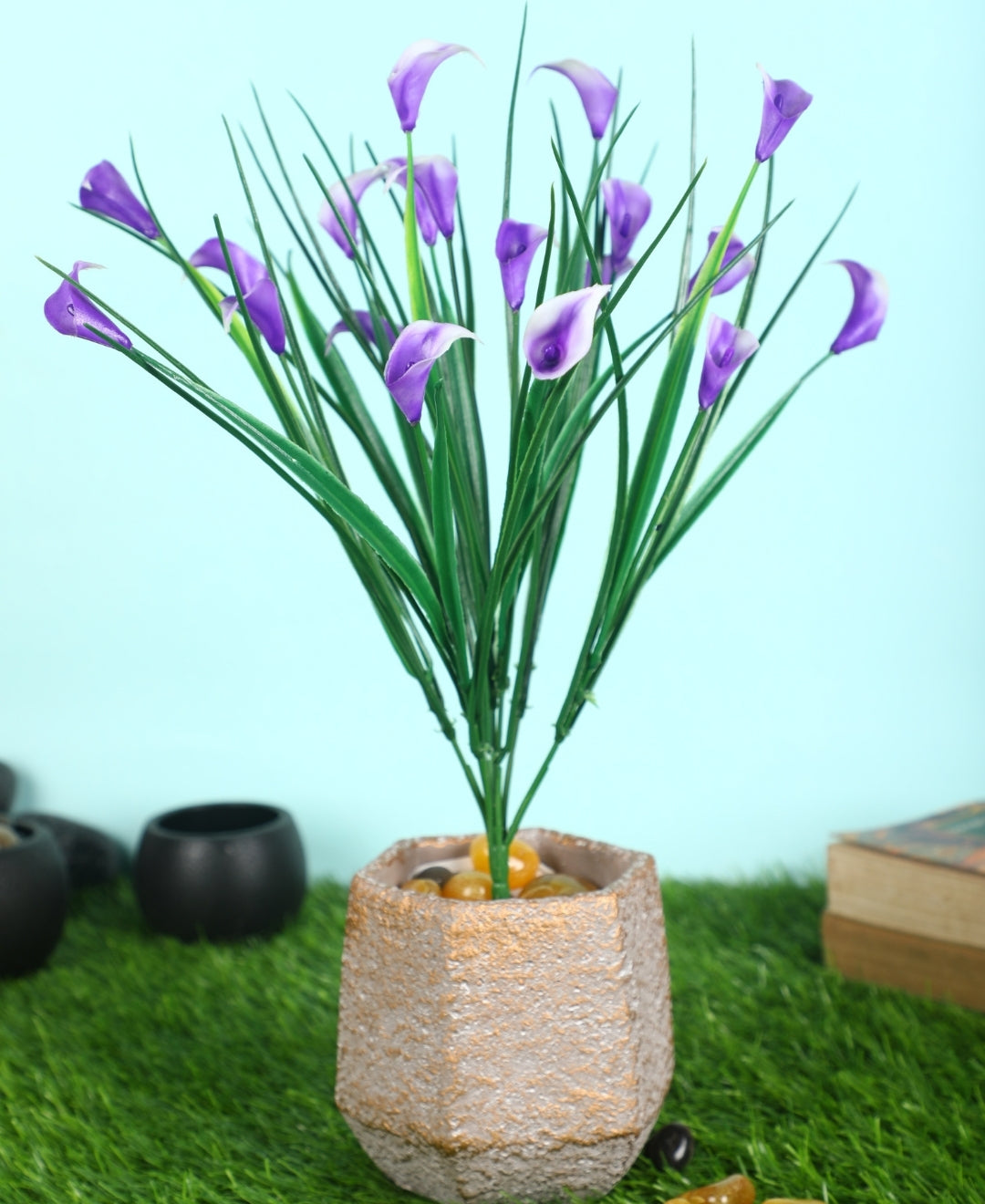Pollination Vibrant Artificial Callalily Flowers small plant Bunch without Pot for Home Decor  (Pack of 2), Artificial flowers for home decoration