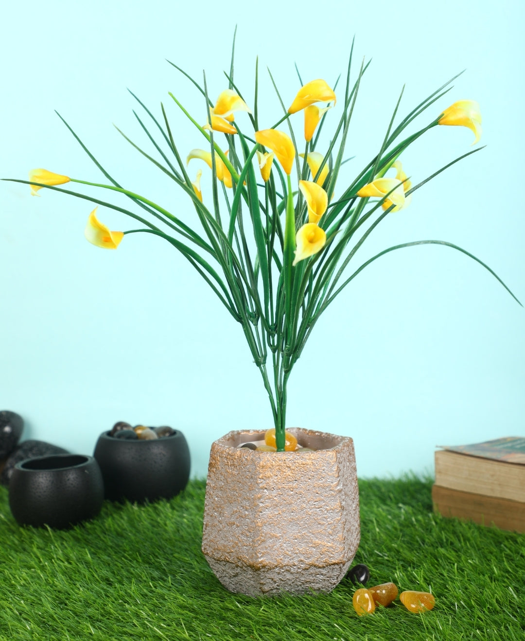 Pollination Vibrant Artificial Callalily Flowers small plant Bunch without Pot for Home Decor  (Pack of 2), Artificial flowers for home decoration